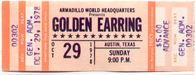 October 29, 1978 Austin, Texas USA show ticket with Rush